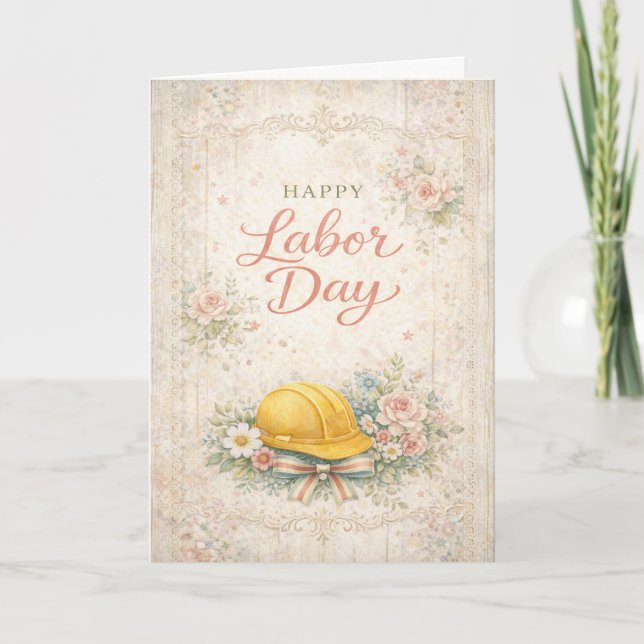 Shabby Chic Rosa Glad Labor Day Kort (Framsida)