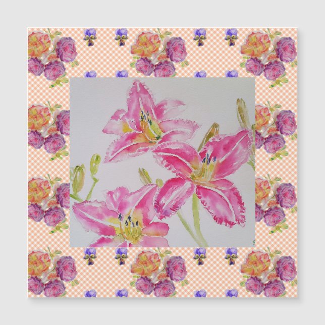 Shabby chic rosa Lily Blommigt Flowers Gingham Ro (Framsida)
