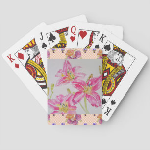 Shabby chic rosa Lily Blommigt Flowers Gingham Ro Casinokort