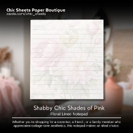 Shabby Chic Rosa Nyanser Blommig Linjerad Anteckni Anteckningsblock