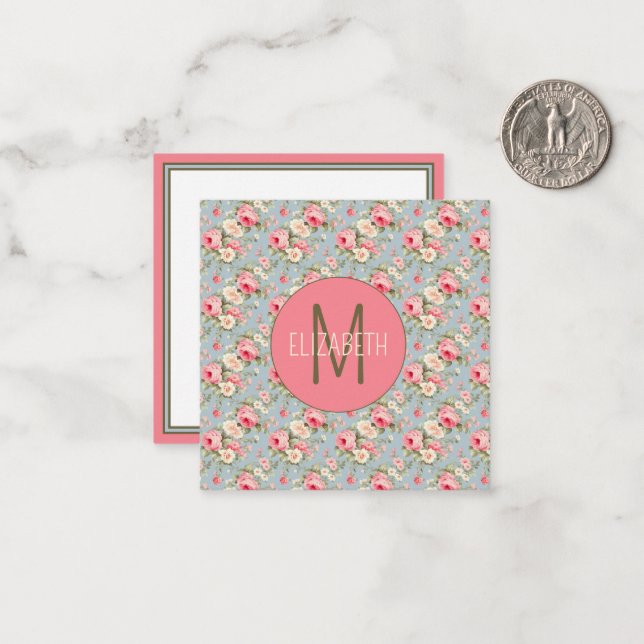 Shabby chic Rosa och Ro och blomma Anteckningskort (Fram/Back In Situ)