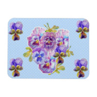 Shabby Chic Rosa Pansy Blommig Blå Prick Magnet