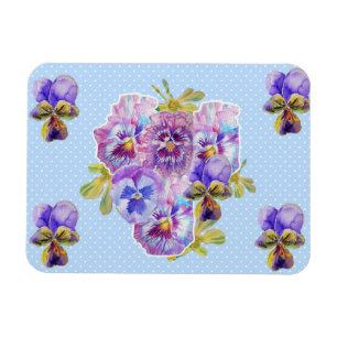 Shabby Chic Rosa Pansy Blommig Blå Prick Magnet