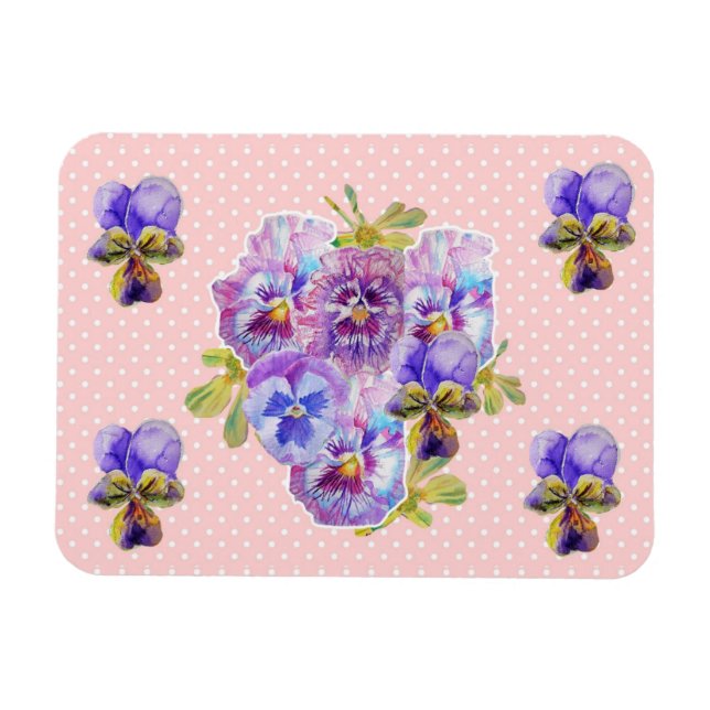 Shabby Chic Rosa Pansy Blommig Rosa Fläck Magnet (Horisontell)