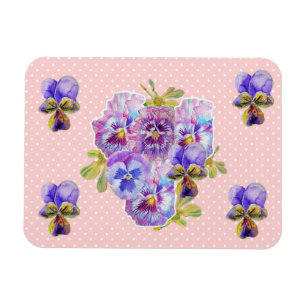 Shabby Chic Rosa Pansy Blommig Rosa Punkt Magnet
