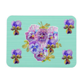 Shabby chic Rosa Pansy Blommigt Aqua Rand Magnet