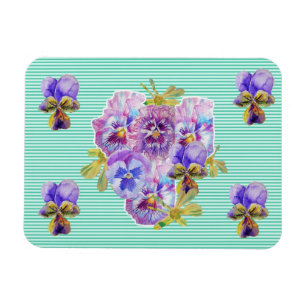 Shabby chic Rosa Pansy Blommigt Aqua Rand Magnet