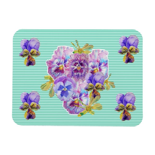 Shabby chic Rosa Pansy Blommigt Aqua Rand Magnet (Horisontell)