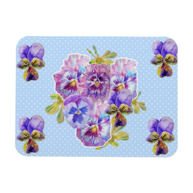Shabby chic Rosa Pansy Blommigt Blue Spot Magnet (Horisontell)