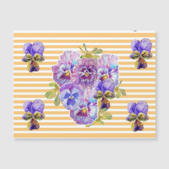 Shabby chic Rosa Pansy Blommigt Gult Rand Magnet (Framsida)