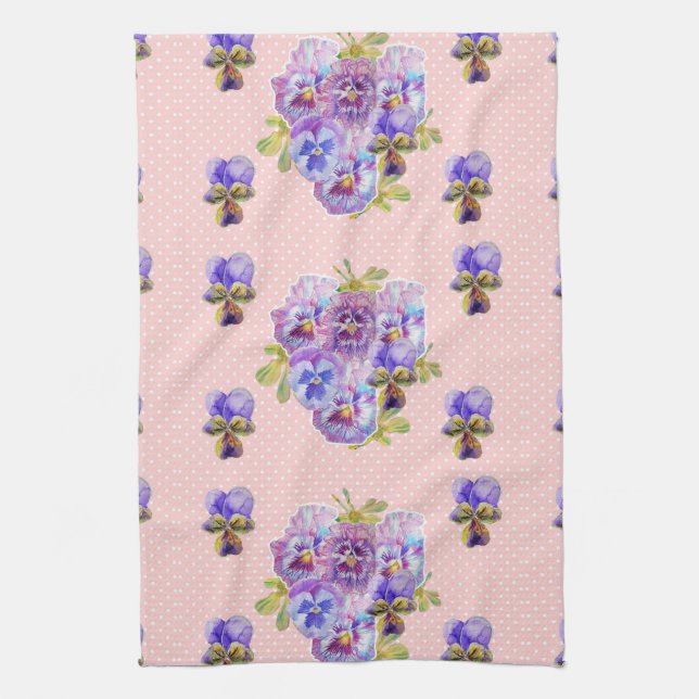 Shabby chic Rosa Pansy Blommigt Kitchen Tea Towel Kökshandduk (Vertikal)
