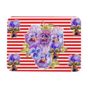 Shabby chic Rosa Pansy Blommigt Red Rand Magnet