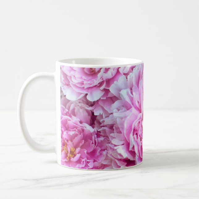 Shabby chic Rosa Pastel Rosa Peonies Kaffemugg (Vänster)