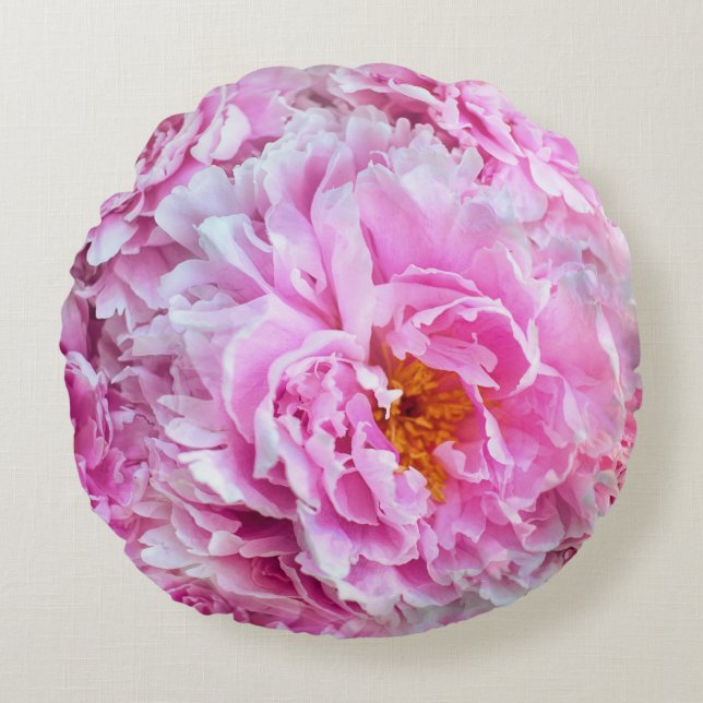 Shabby chic Rosa Pastel Rosa Peonies Rund Kudde (Framsidan)