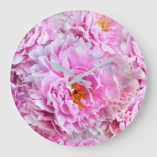 Shabby chic Rosa Pastel Rosa Peonies Stor Klocka (Framsida)