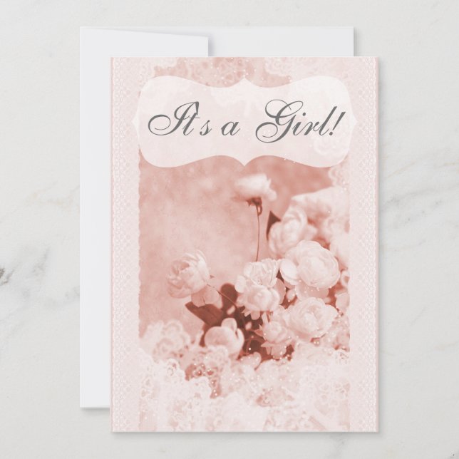 Shabby chic Rosa Peony Flowers Baby Shower Inbjudningar (Framsida)