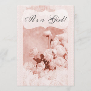 Shabby chic Rosa Peony Flowers Baby Shower Inbjudningar