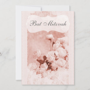 Shabby chic Rosa Peony Flowers Bat mitzvah Inbjudningar