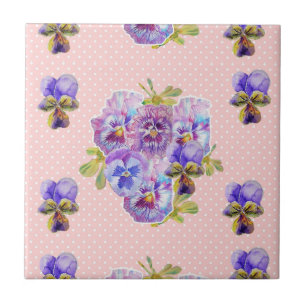 Shabby chic Rosa punkt Pansy art blommigt Ceramic Kakelplatta