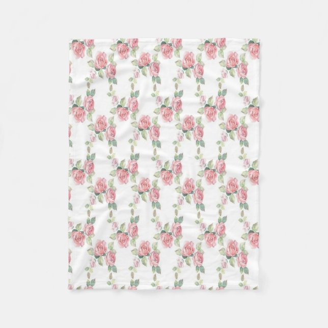 Shabby Chic Rosa Ros Blommig Fleecefilt (Framsidan)