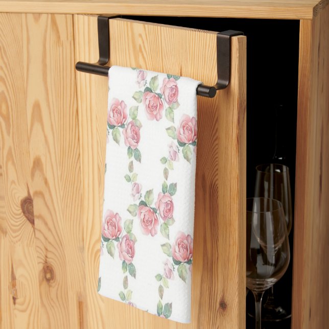 Shabby Chic Rosa Ros Blommig Kökshandduk (Thirds Fold)
