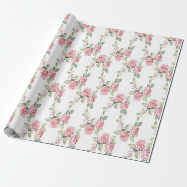 Shabby Chic Rosa Ros Blommig Presentpapper (Utrullad)
