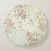 Shabby Chic Rosa Ros Blommig Rund Kudd