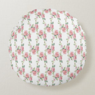 Shabby Chic Rosa Ros Blommig Rund Kudde