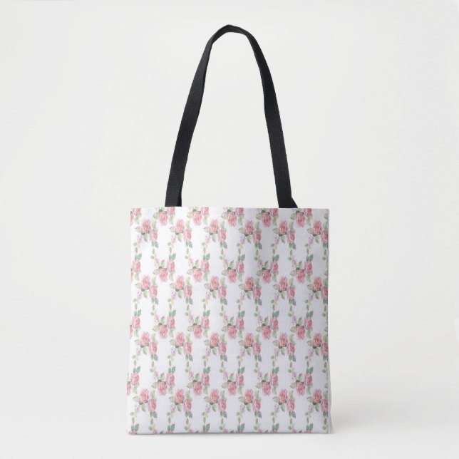 Shabby Chic Rosa Ros Blommig Tygkasse (Framsida)