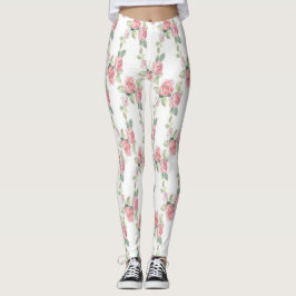Shabby Chic Rosa Ros Blommiga Leggings