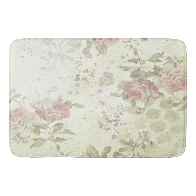 Shabby chic Rosa ros Blommigt Bath Mat Badrumsmatta (Framsidan)