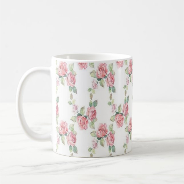 Shabby chic Rosa ros Blommigt Kaffemugg (Vänster)