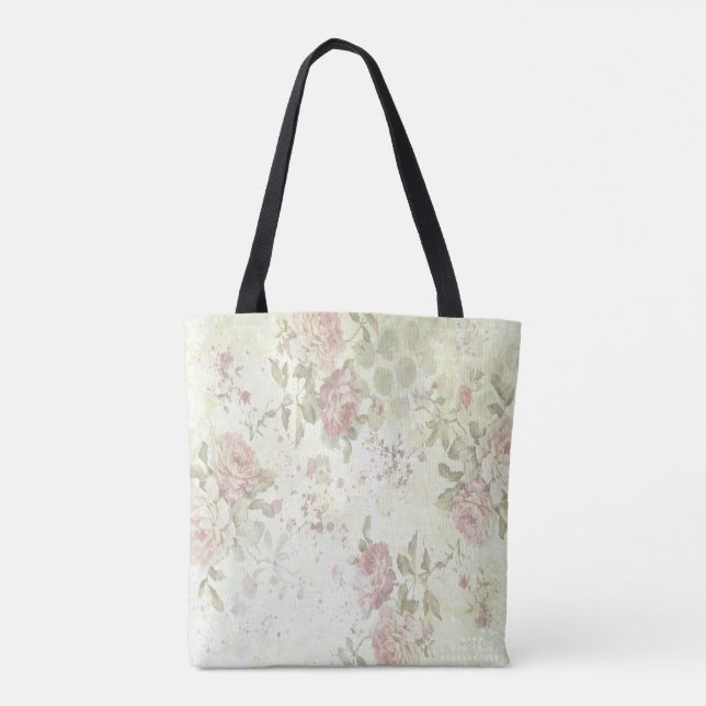 Shabby chic Rosa ros Blommigt Tygkasse (Baksida)