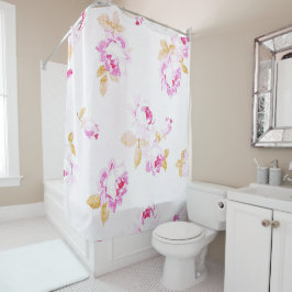 Shabby chic Rosa ros Linen-look Shower Curtain