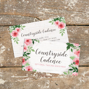 Shabby chic Rosa ros om Rustic Land Barn Wood Visitkort
