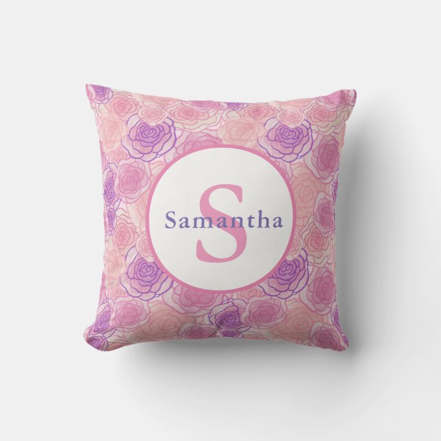 Shabby chic Rosa ros Personlig Monogram Kudde (Framsida)