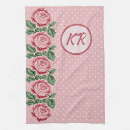 Shabby chic Rosa ros Polka Dot Monogrammed Kökshandduk