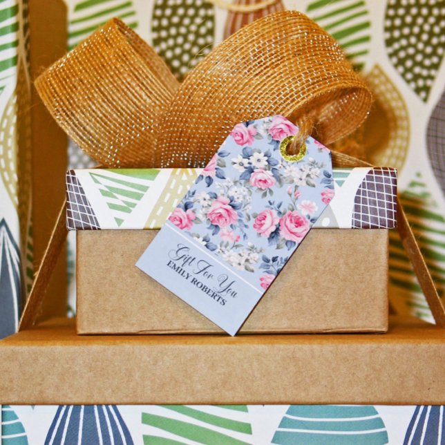 Shabby chic Rosa ros sjölösa Mönster Presentetikett (Skapare uppladdad)