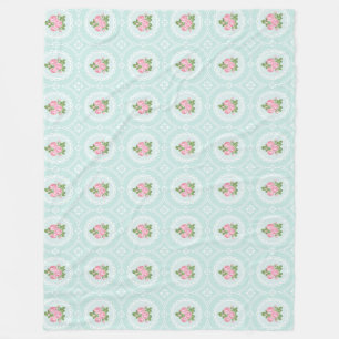 Shabby chic Rosa ros Teal Large Fleecefilt