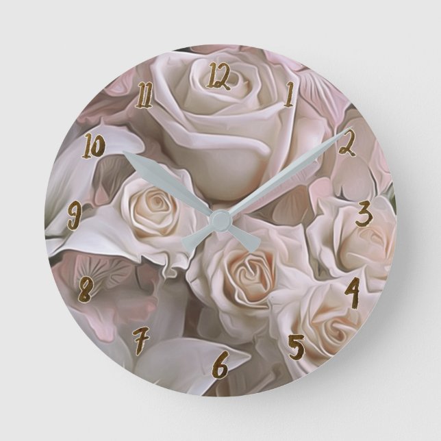 Shabby Chic Rosa Rosor Rustik Glam Personlig Rund Klocka (Framsida)