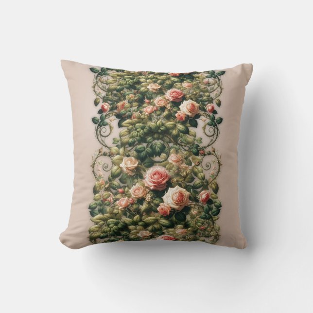 Shabby Chic Rosa Rosrankor Blommig Elegant Kudde (Framsida)