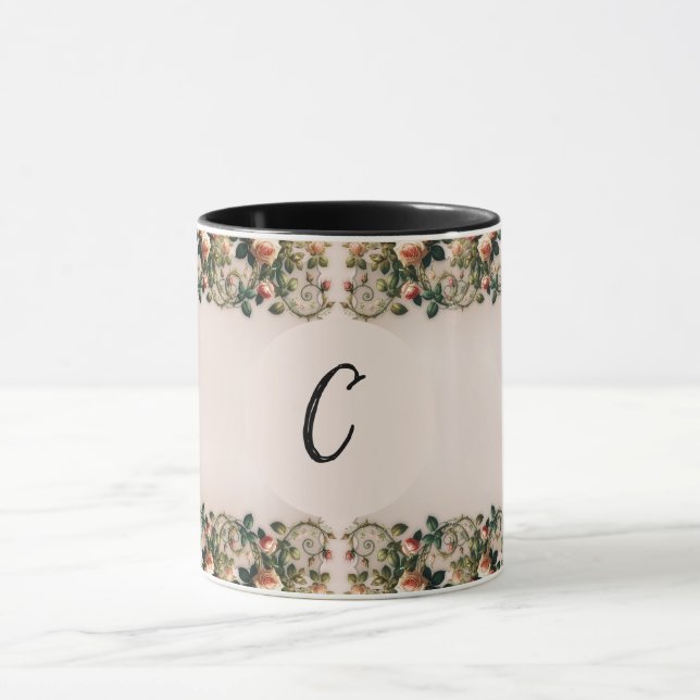 Shabby Chic Rosa Rosrankor Blommig Elegant Mugg (Center)