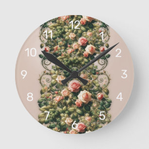 Shabby Chic Rosa Rosrankor Blommig Elegant Rund Klocka