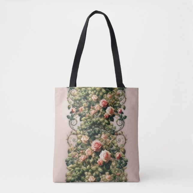 Shabby Chic Rosa Rosrankor Blommig Elegant Tygkasse (Framsida)