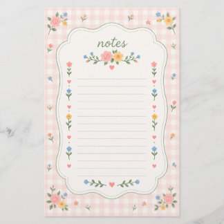 Shabby Chic Rosa Rutigt Blommigt Brevpapper