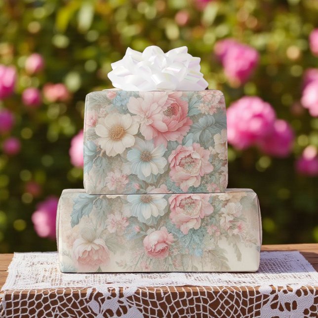 Shabby chic  Rosa Sage Grönt Boho Blommigt Ro Presentpapper (Skapare uppladdad)