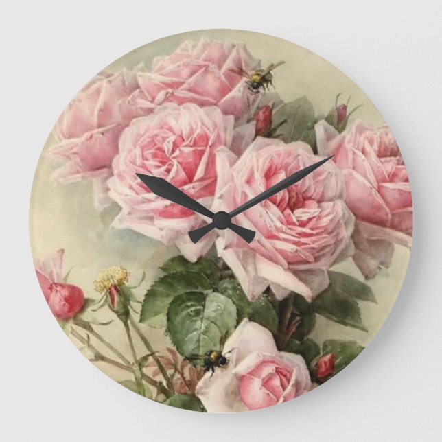 Shabby chic Rosa Victorian Ro Stor Klocka (Framsida)