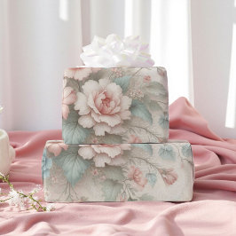 Shabby Chic Rosabränd Salvia Grön Boho Blommig Ros Presentpapper