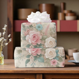 Shabby Chic Rosafärgad Salvia Grön Boho Blommig Ro Presentpapper