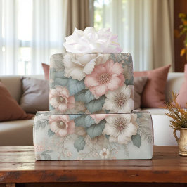 Shabby Chic Rosafärgad Salvia Grön Boho Blommig Ro Presentpapper